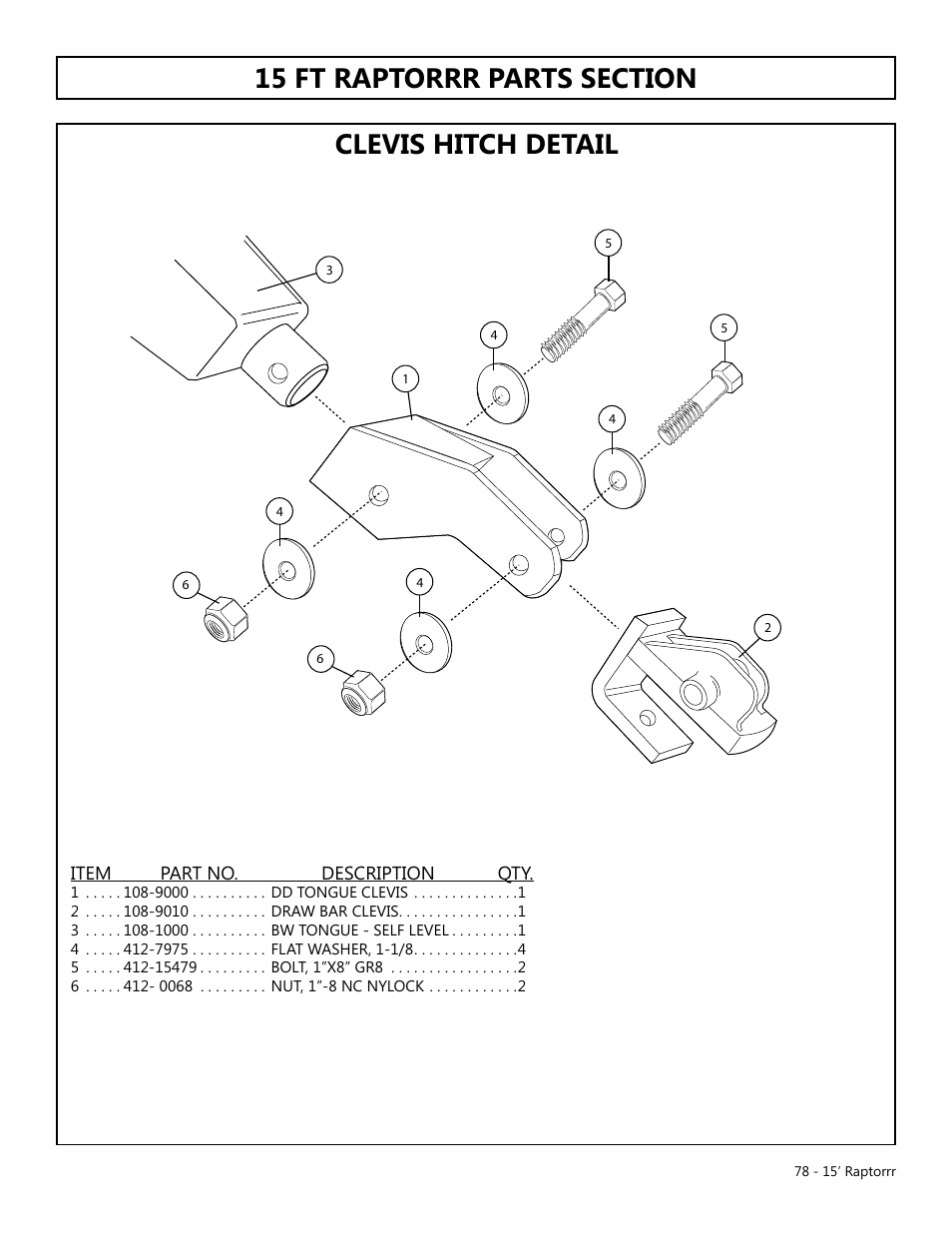 Hitch assembly for 15’ raptorrr | Modern AG 15' Raptor User Manual | Page 78 / 99