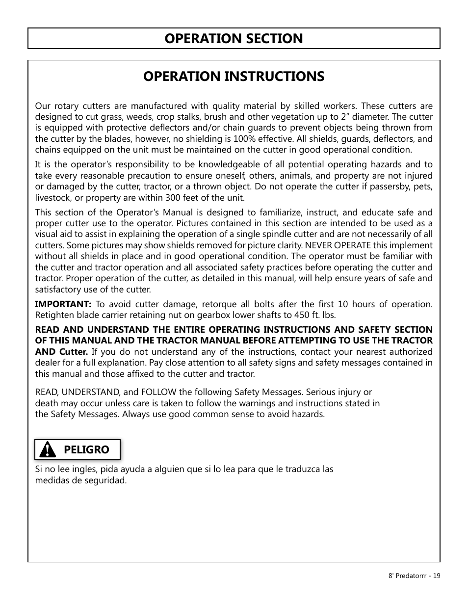 Modern AG 8' Predator User Manual | Page 19 / 74