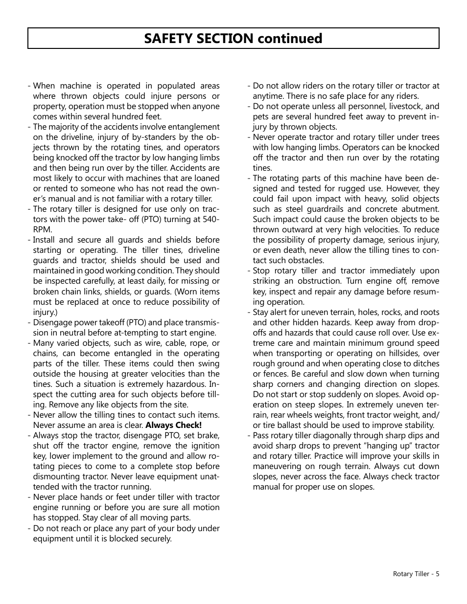 Modern AG Tiller User Manual | Page 5 / 20