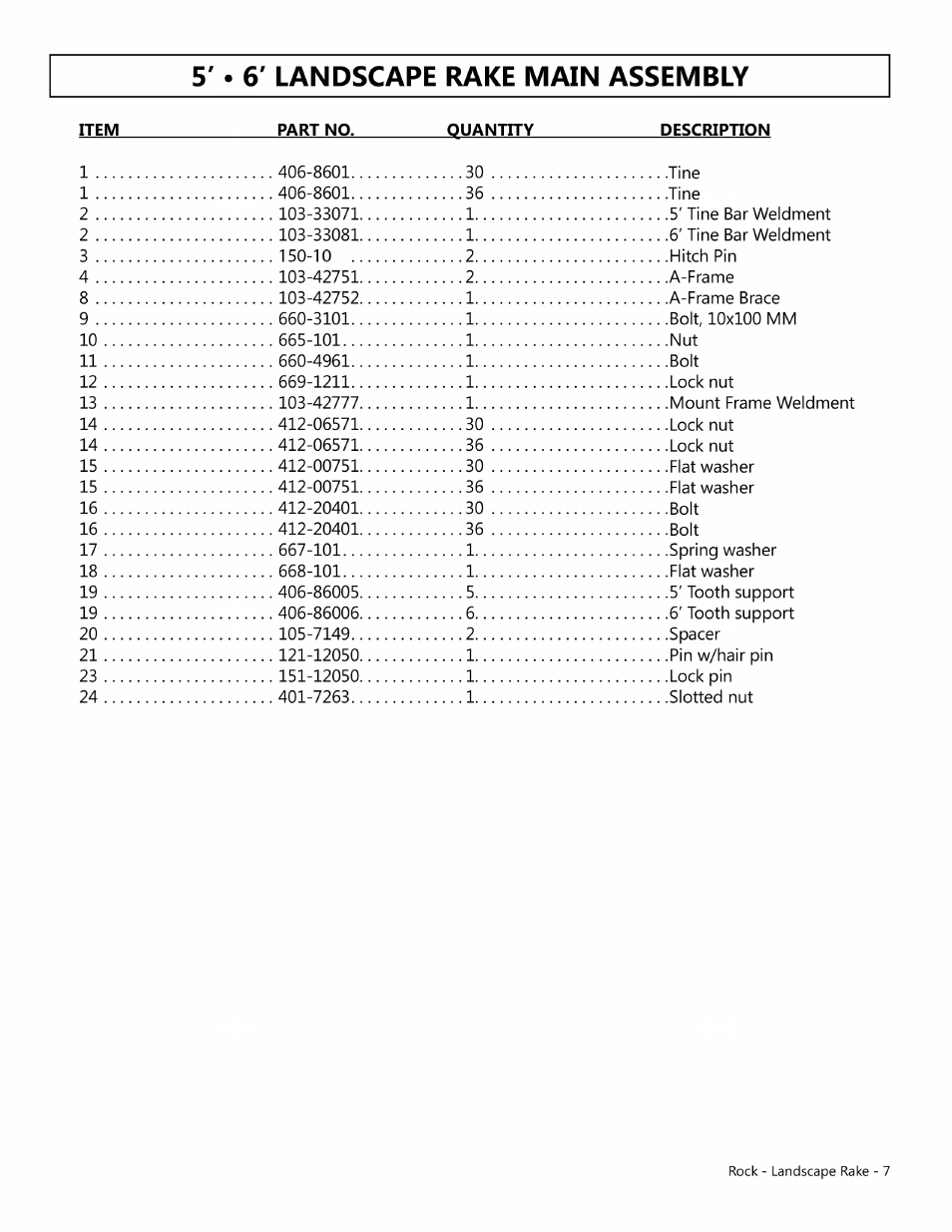 Modern AG Rock & Landscape Rakes User Manual | Page 7 / 8