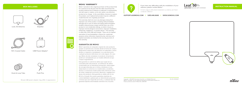 Mohu Leaf 50 HDTV Antenna User Manual | 2 pages