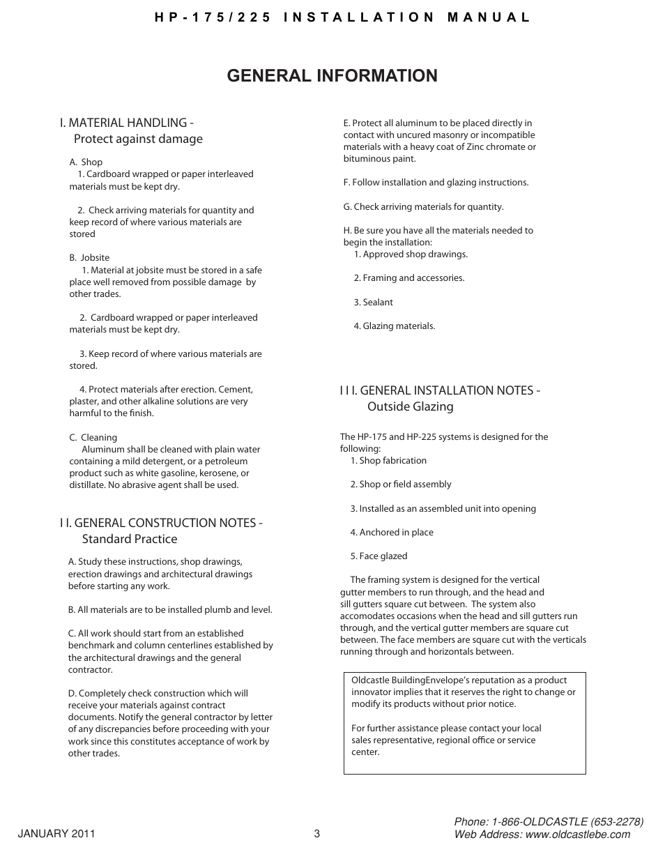 Hp-175-225 03, General information | Oldcastle BuildingEnvelope HP-175 User Manual | Page 3 / 33