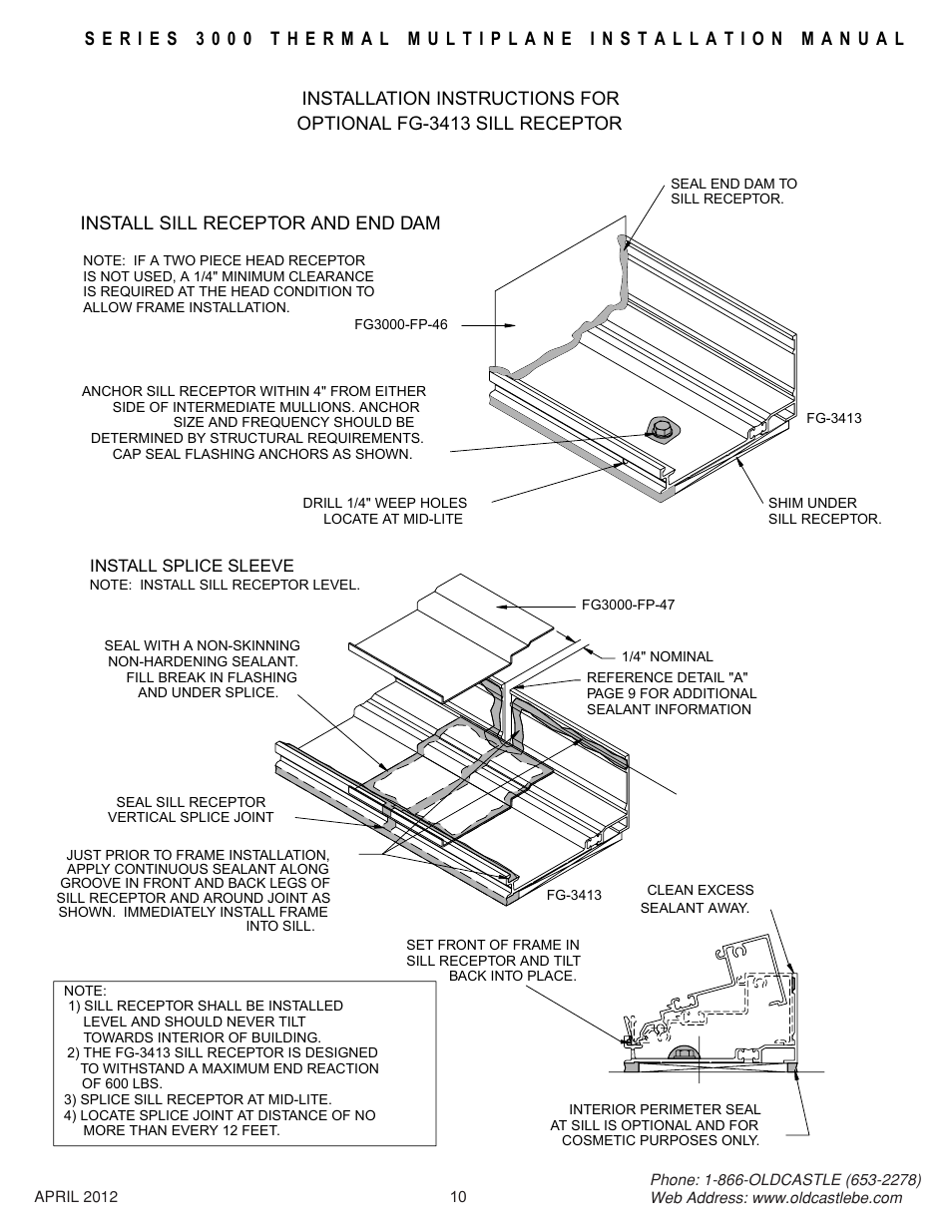 Install-fg-3413-subsill, Install sill receptor and end dam | Oldcastle BuildingEnvelope 3000 Series Thermal MultiPlane User Manual | Page 10 / 55