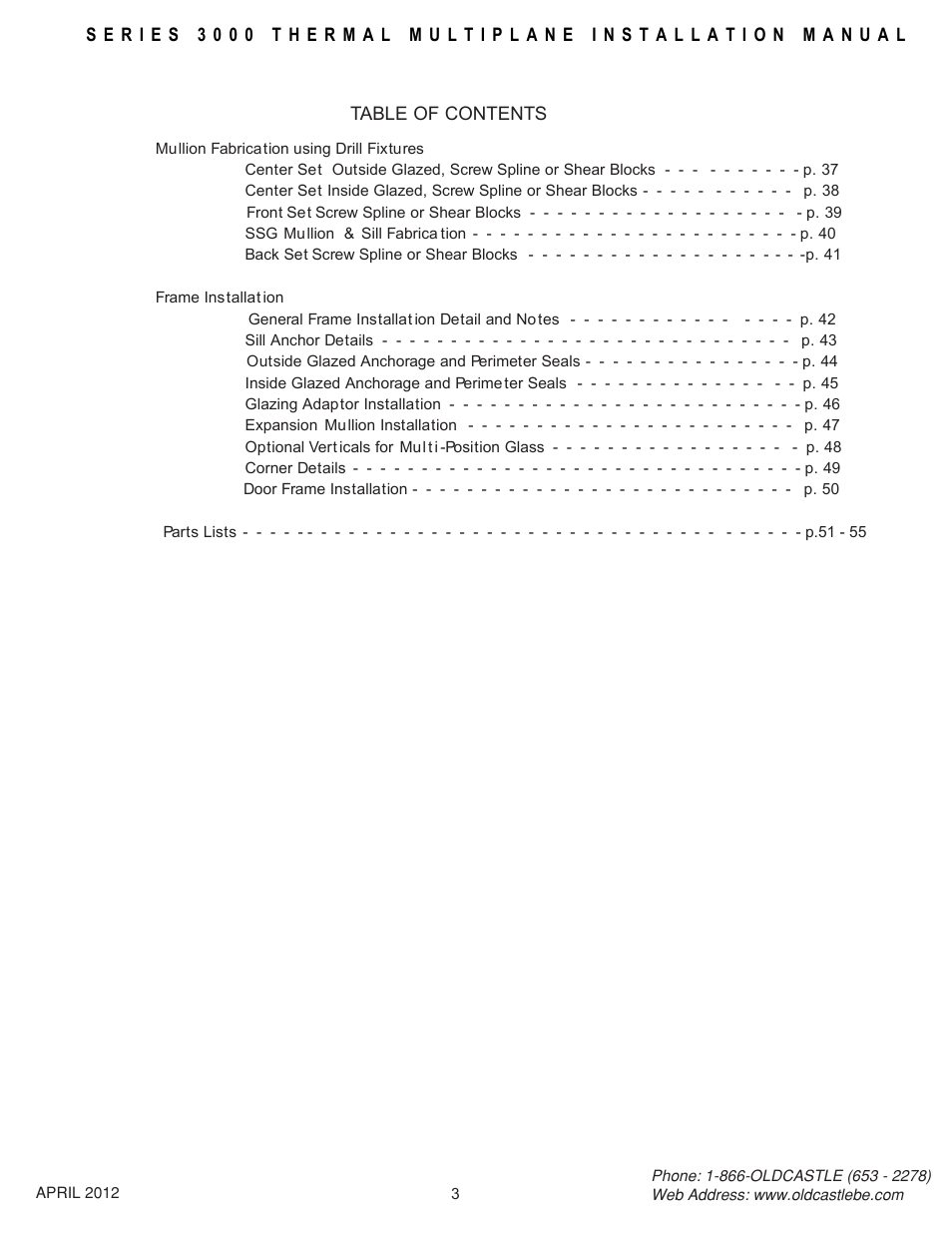 Table-of-contents | Oldcastle BuildingEnvelope 3000 Series Thermal MultiPlane User Manual | Page 3 / 55
