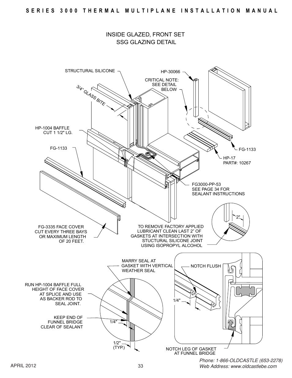 Frontset-isg-glazing-ssg, Inside glazed, front set ssg glazing detail | Oldcastle BuildingEnvelope 3000 Series Thermal MultiPlane User Manual | Page 33 / 55