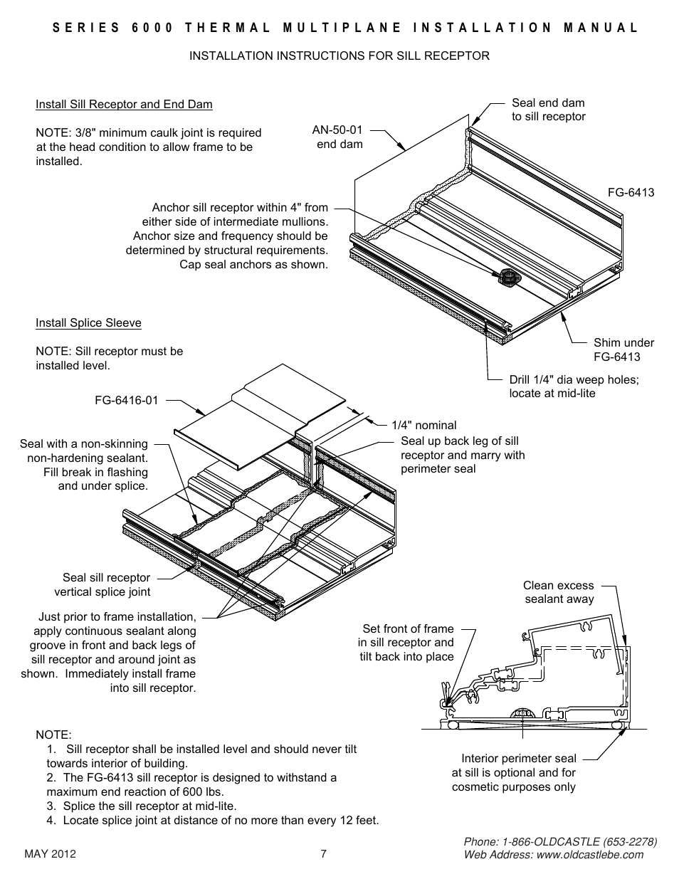 07_sill receptor installation | Oldcastle BuildingEnvelope 6000 Series Thermal MultiPlane User Manual | Page 8 / 34