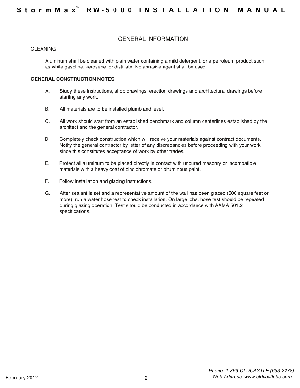 General info | Oldcastle BuildingEnvelope RW-5000 StormMax User Manual | Page 4 / 20