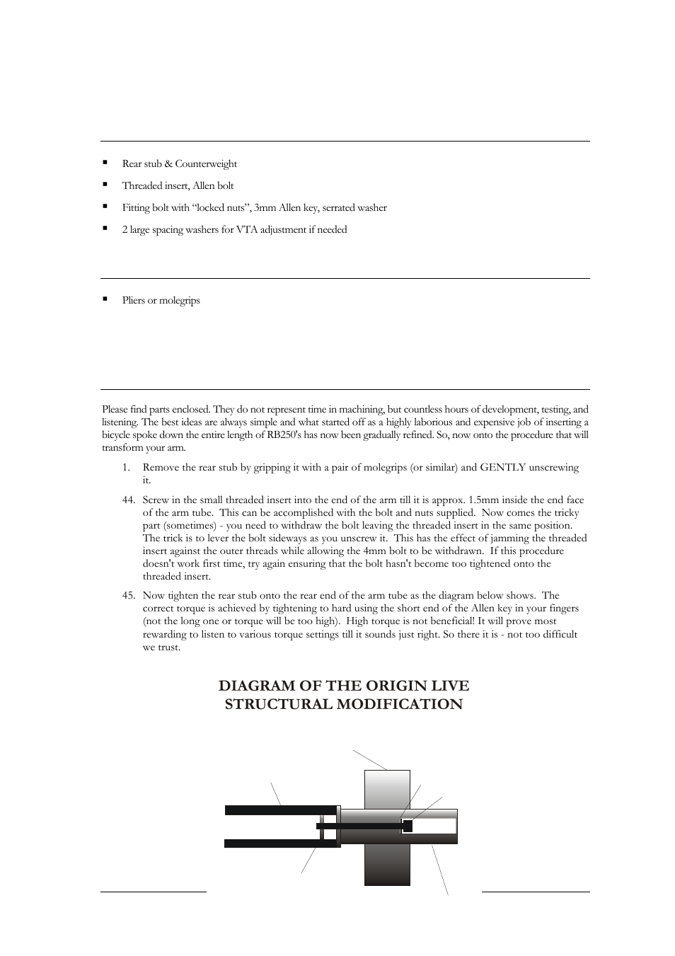 Arm structural modification, Diagram of the origin live structural modification | Origin Live Rega Modification Kits User Manual | Page 8 / 16