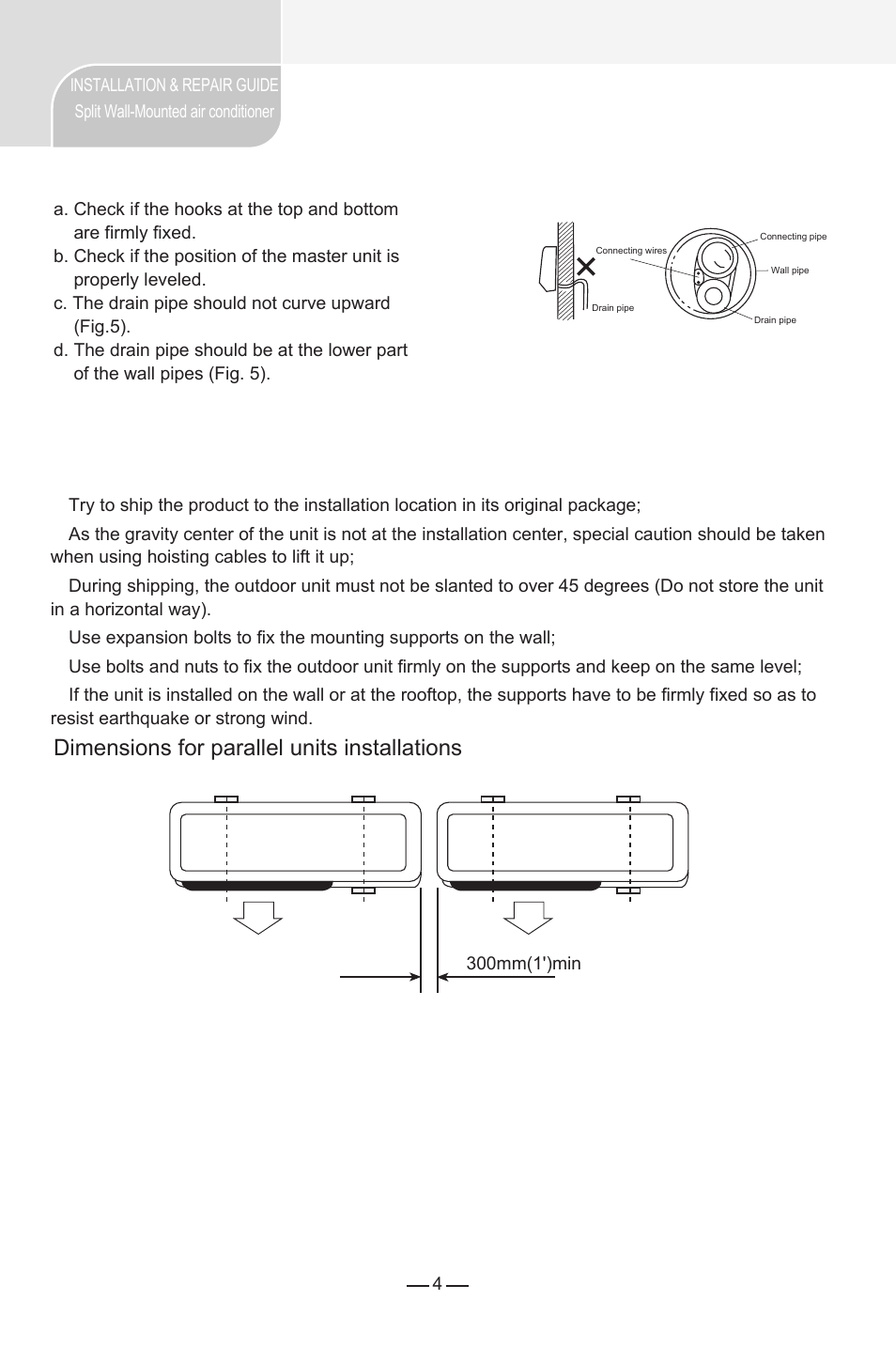 Installation fixture of outdoor unit, Dimensions for parallel units installations | Pridiom Landmark Series Installation Manual User Manual | Page 5 / 18