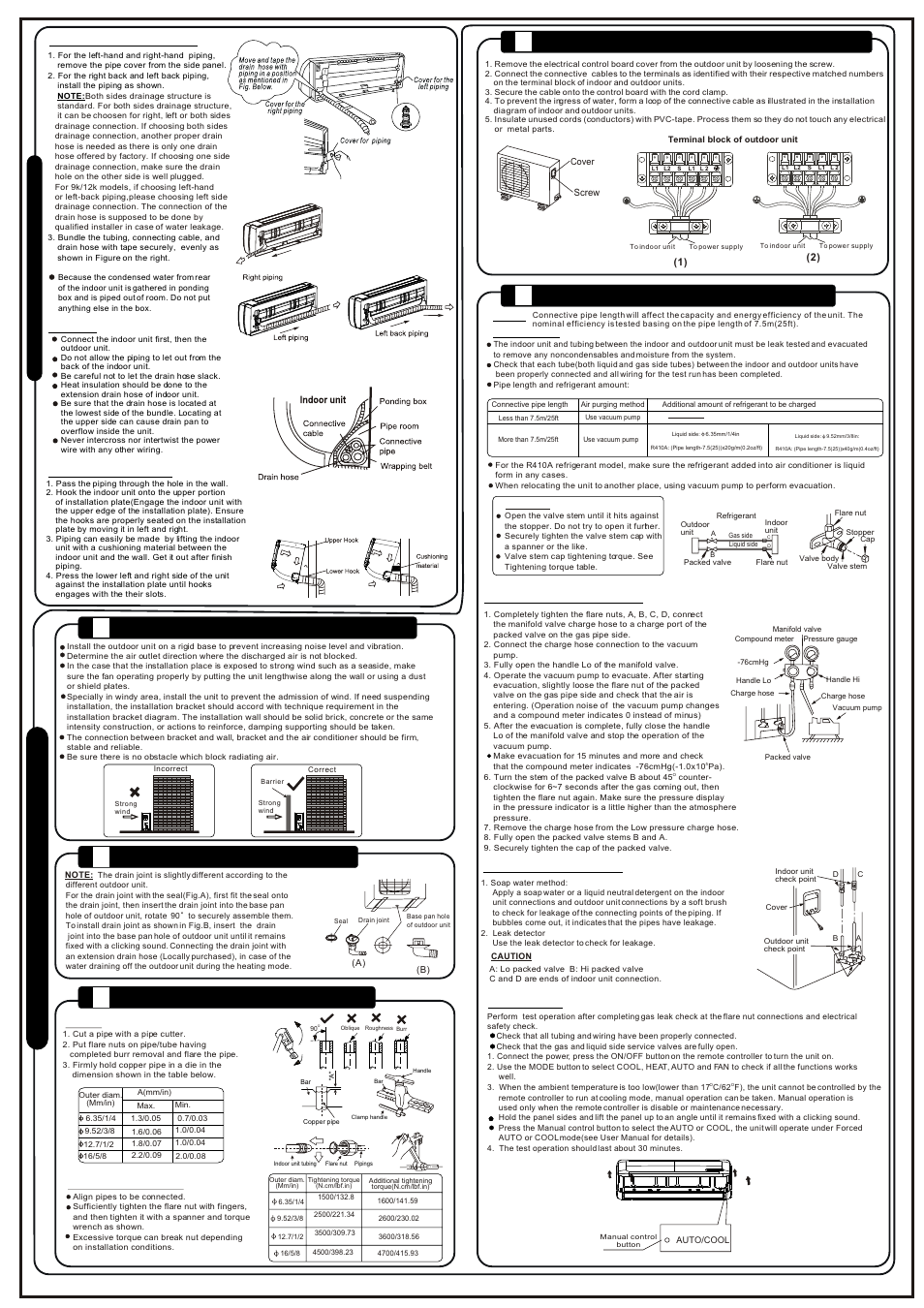 Т³гж 2, Refrigerant pipe connection, Air purging and test operation | Connect the cable to the outdoor unit | Pridiom Comfort Series PMS185CO Installation Manual User Manual | Page 2 / 2