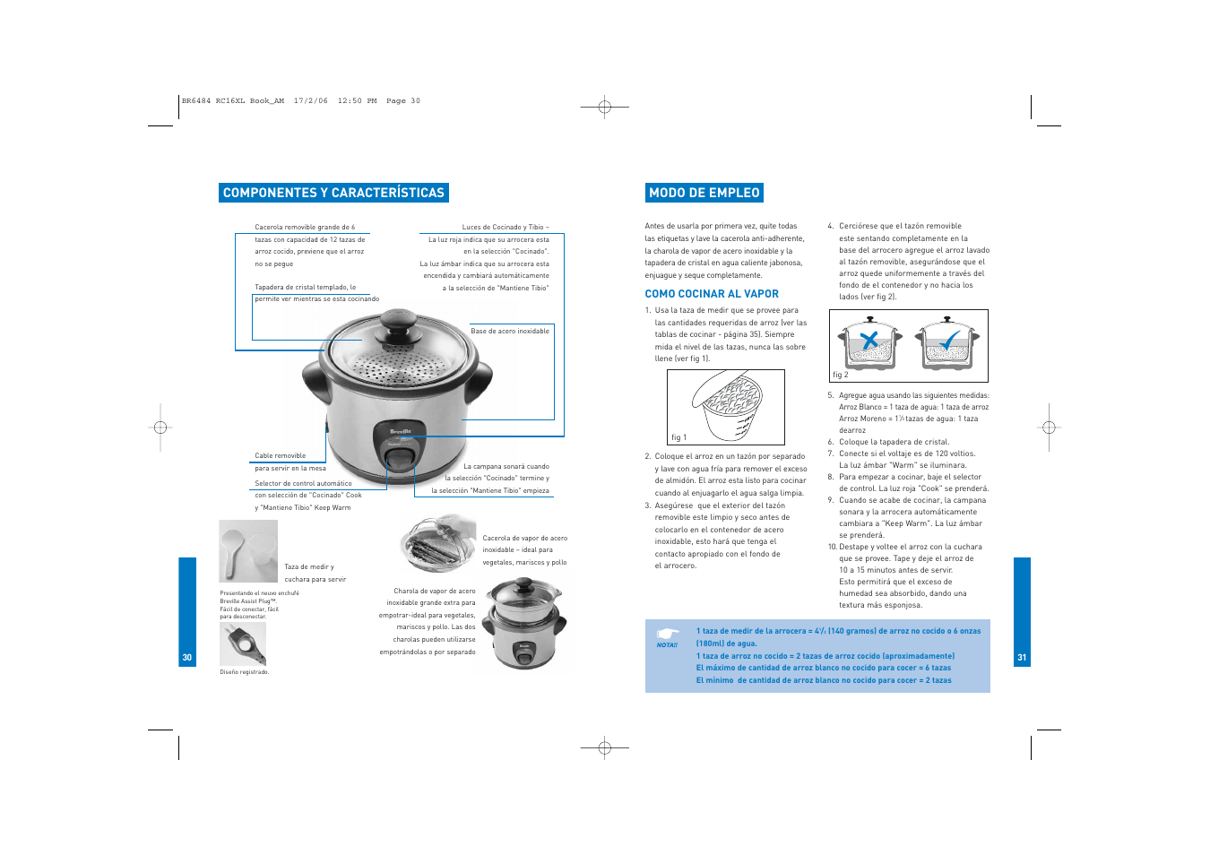 Componentes y características, Modo de empleo | Breville RC16XL User Manual | Page 16 / 26