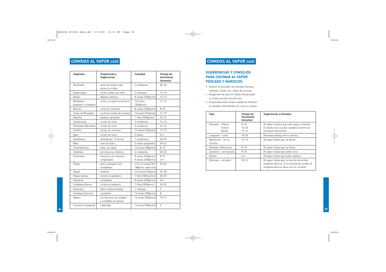Comidas al vapor cont | Breville RC16XL User Manual | Page 19 / 26