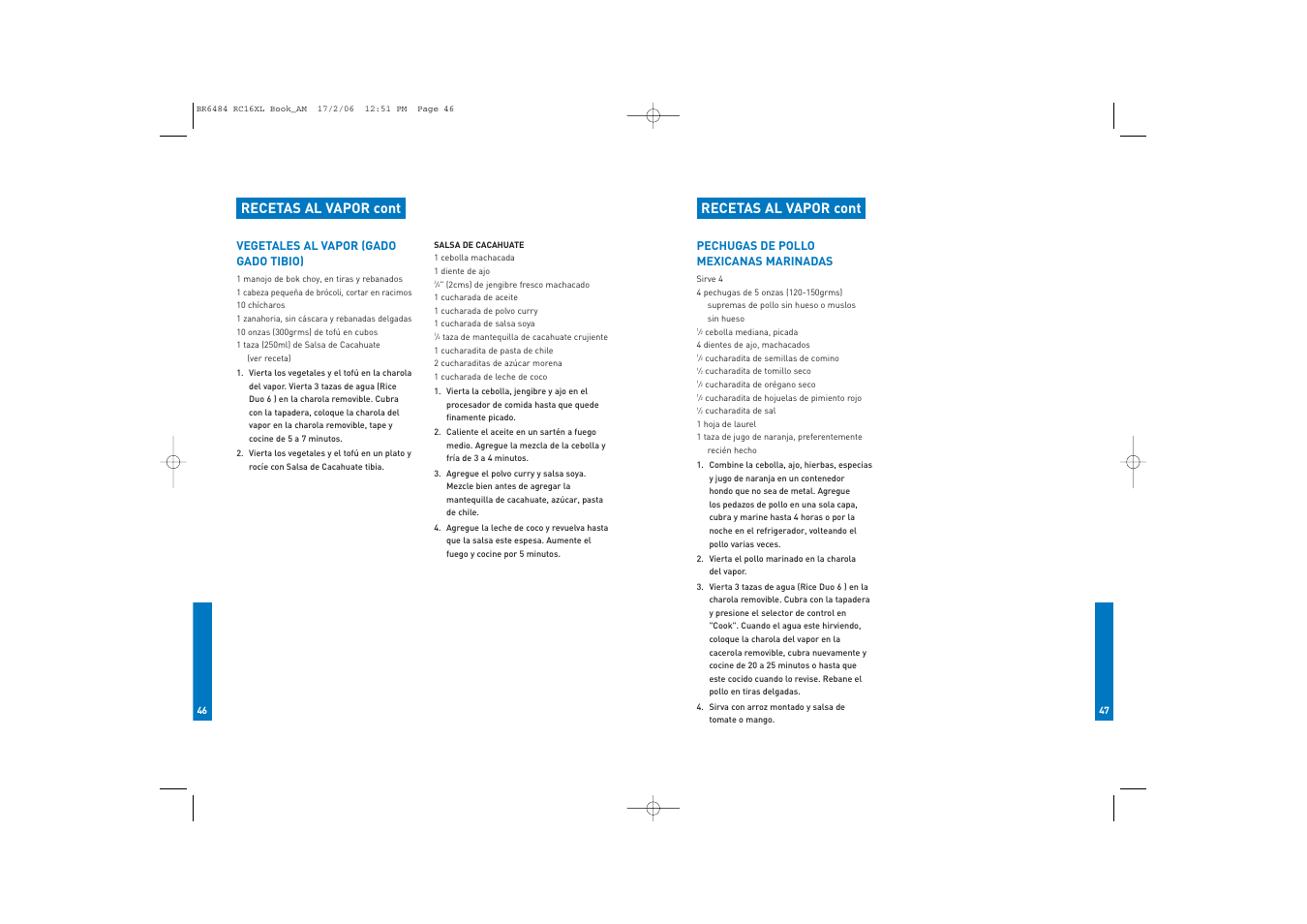 Recetas al vapor cont | Breville RC16XL User Manual | Page 24 / 26