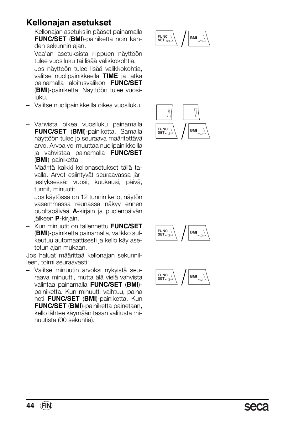 Kellonajan asetukset | Seca 763 printer-module User Manual | Page 44 / 72