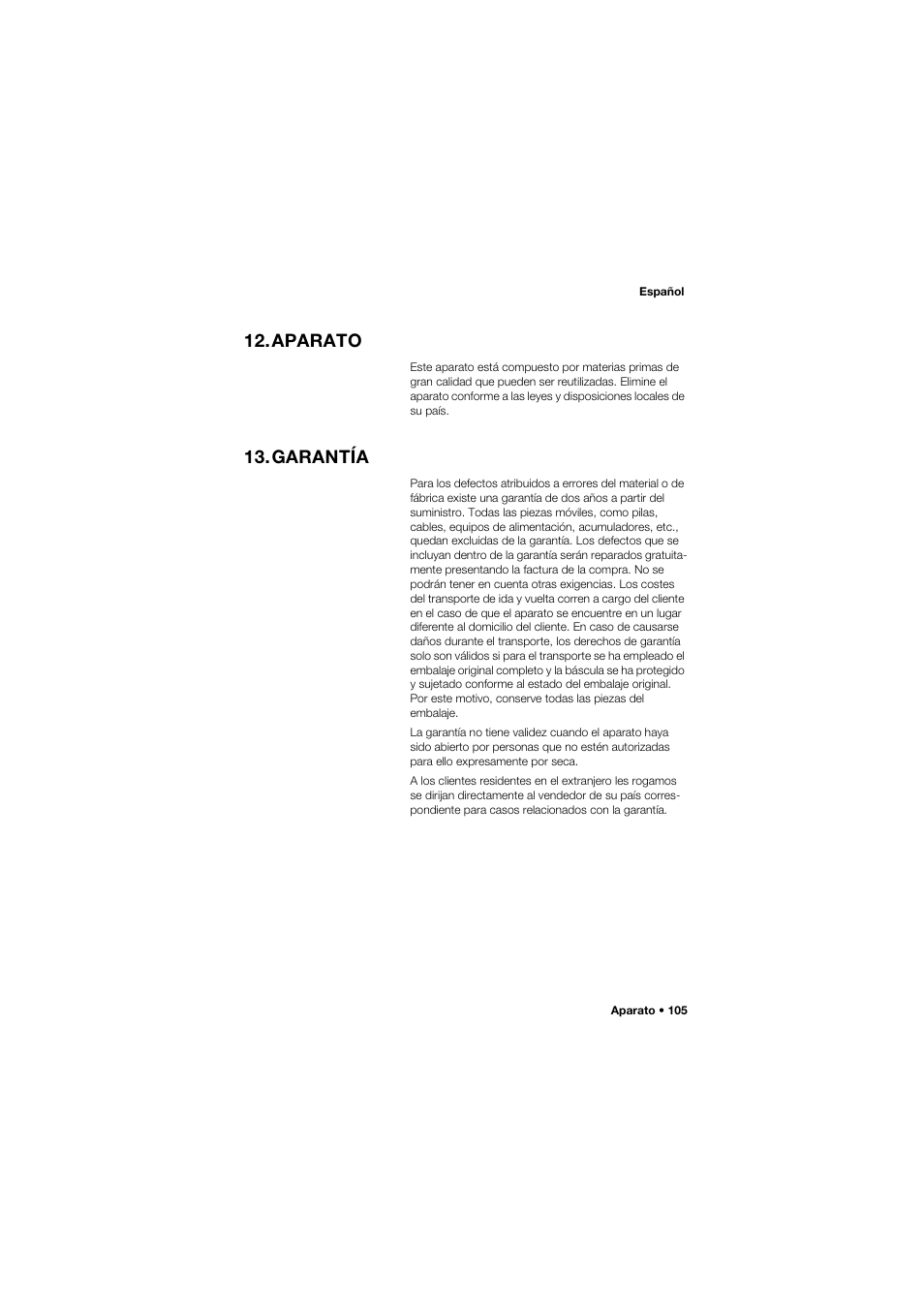 Aparato, Garantía | Seca 762 User Manual | Page 105 / 156