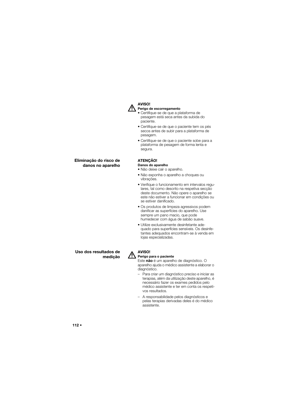 Eliminação do risco de danos no aparelho, Uso dos resultados de medição | Seca 762 User Manual | Page 112 / 156