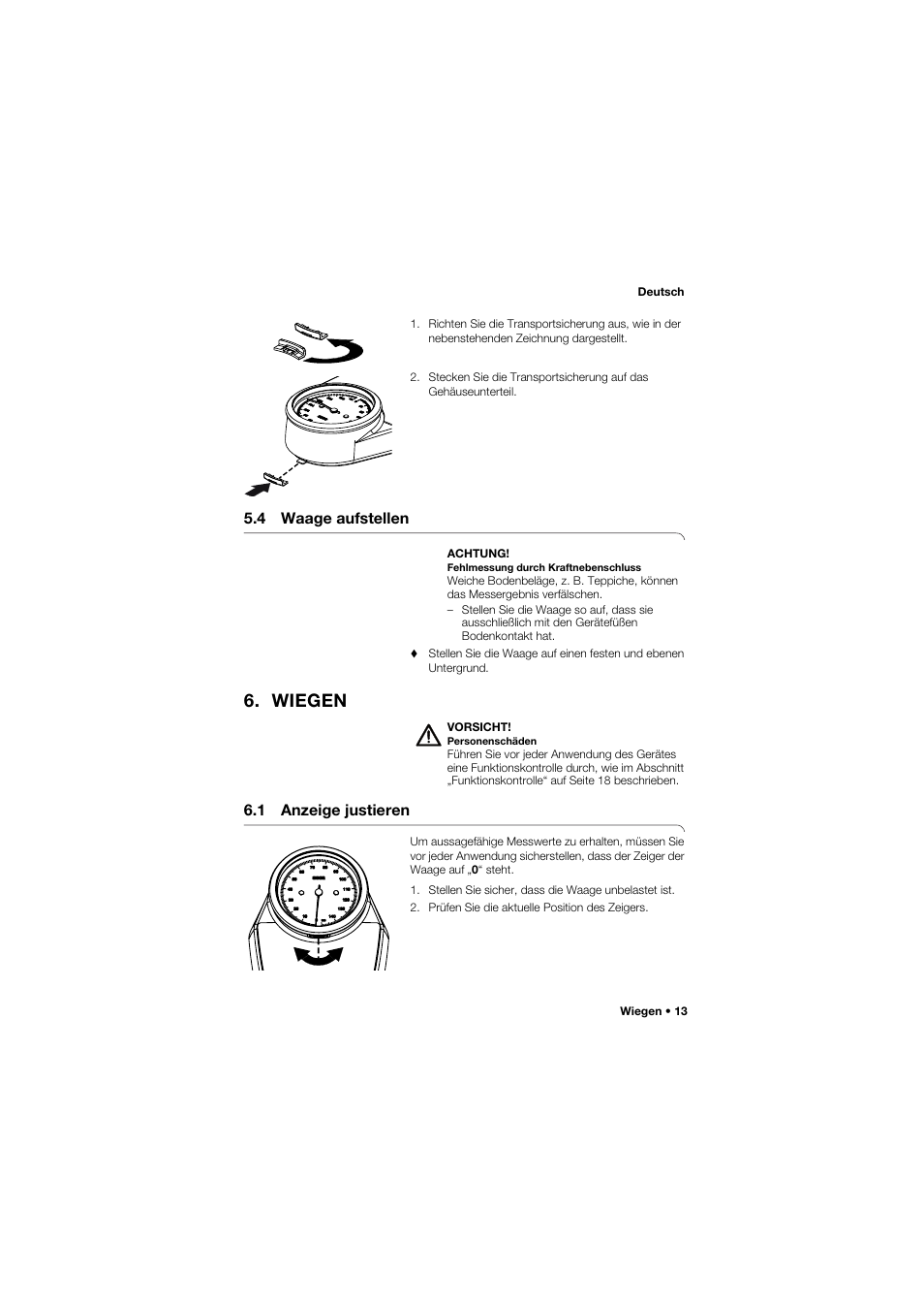 4 waage aufstellen, Wiegen, 1 anzeige justieren | Seca 762 User Manual | Page 13 / 156