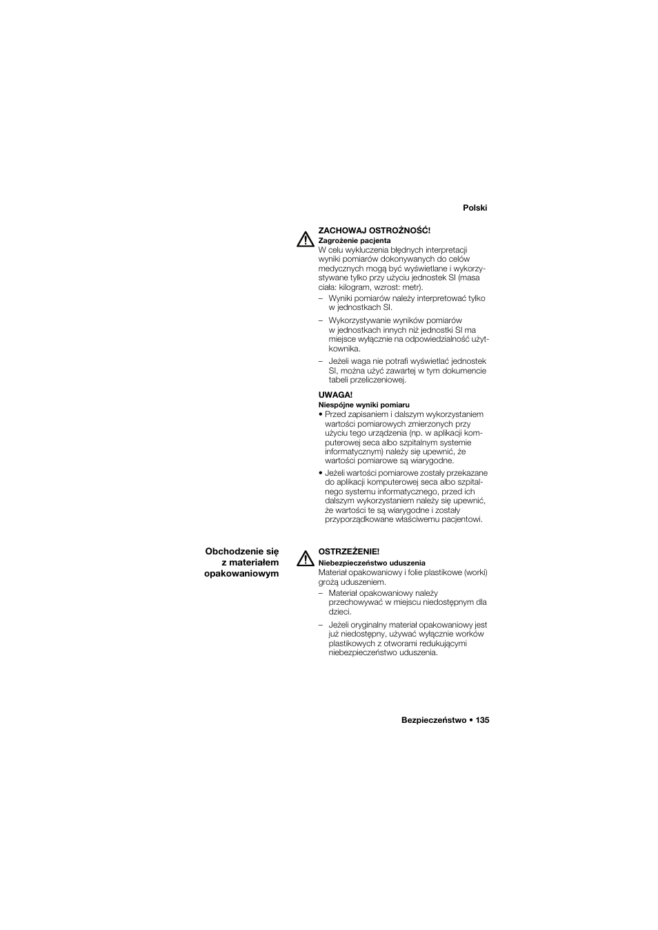 Obchodzenie się z materiałem opakowaniowym | Seca 762 User Manual | Page 135 / 156