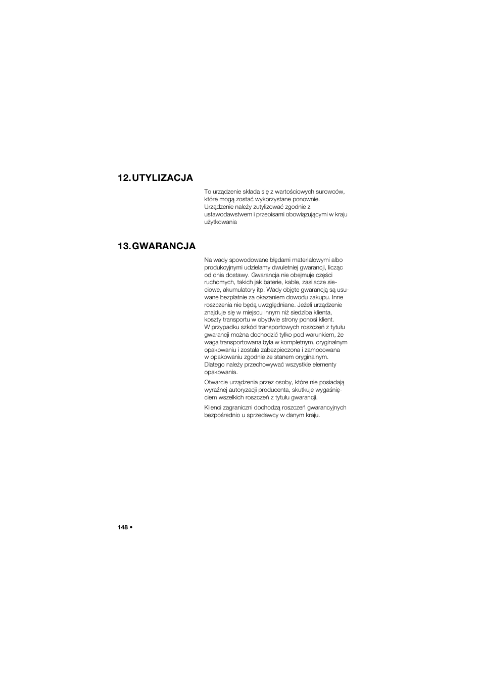 Utylizacja, Gwarancja | Seca 762 User Manual | Page 148 / 156