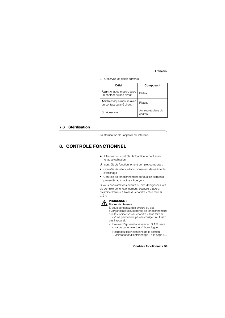 3 stérilisation, Contrôle fonctionnel | Seca 762 User Manual | Page 59 / 156