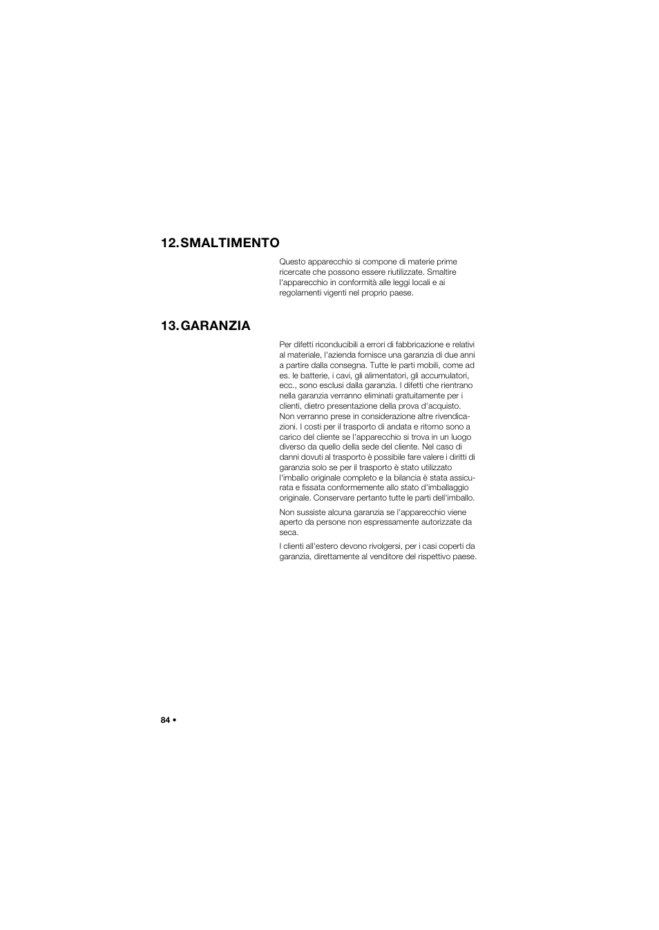 Smaltimento, Garanzia | Seca 762 User Manual | Page 84 / 156
