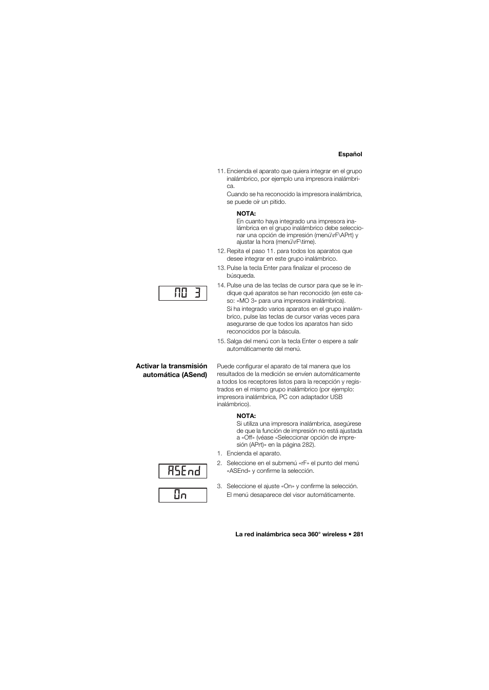 Activar la transmisión automática (asend) | Seca 645 band_1 User Manual | Page 281 / 417