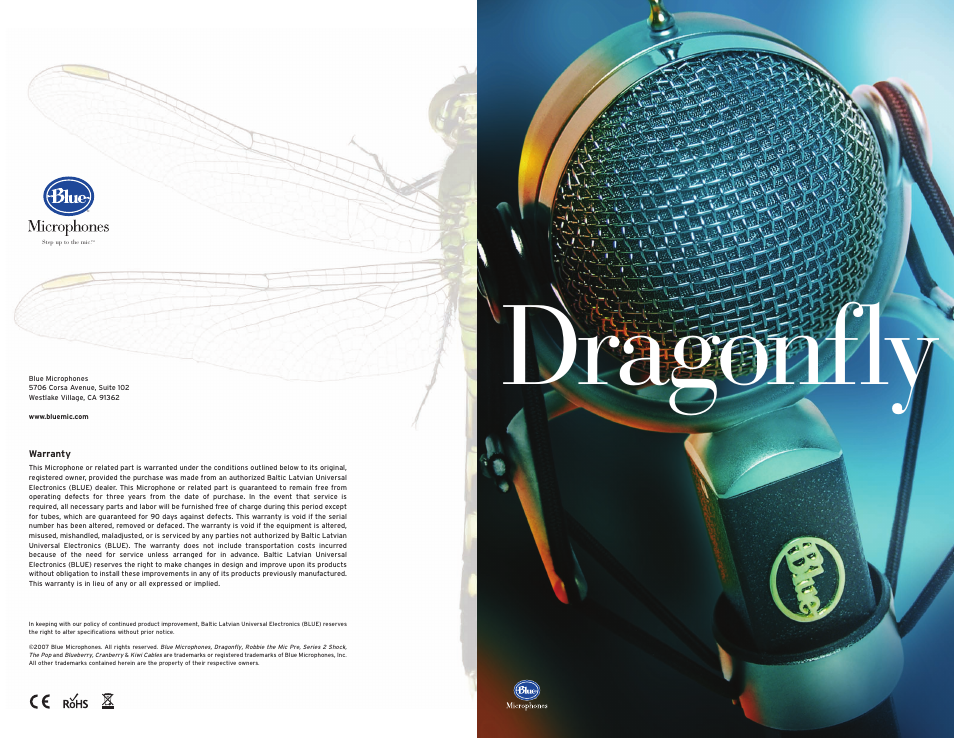 Blue Microphones Dragonfly Microphones User Manual | 4 pages