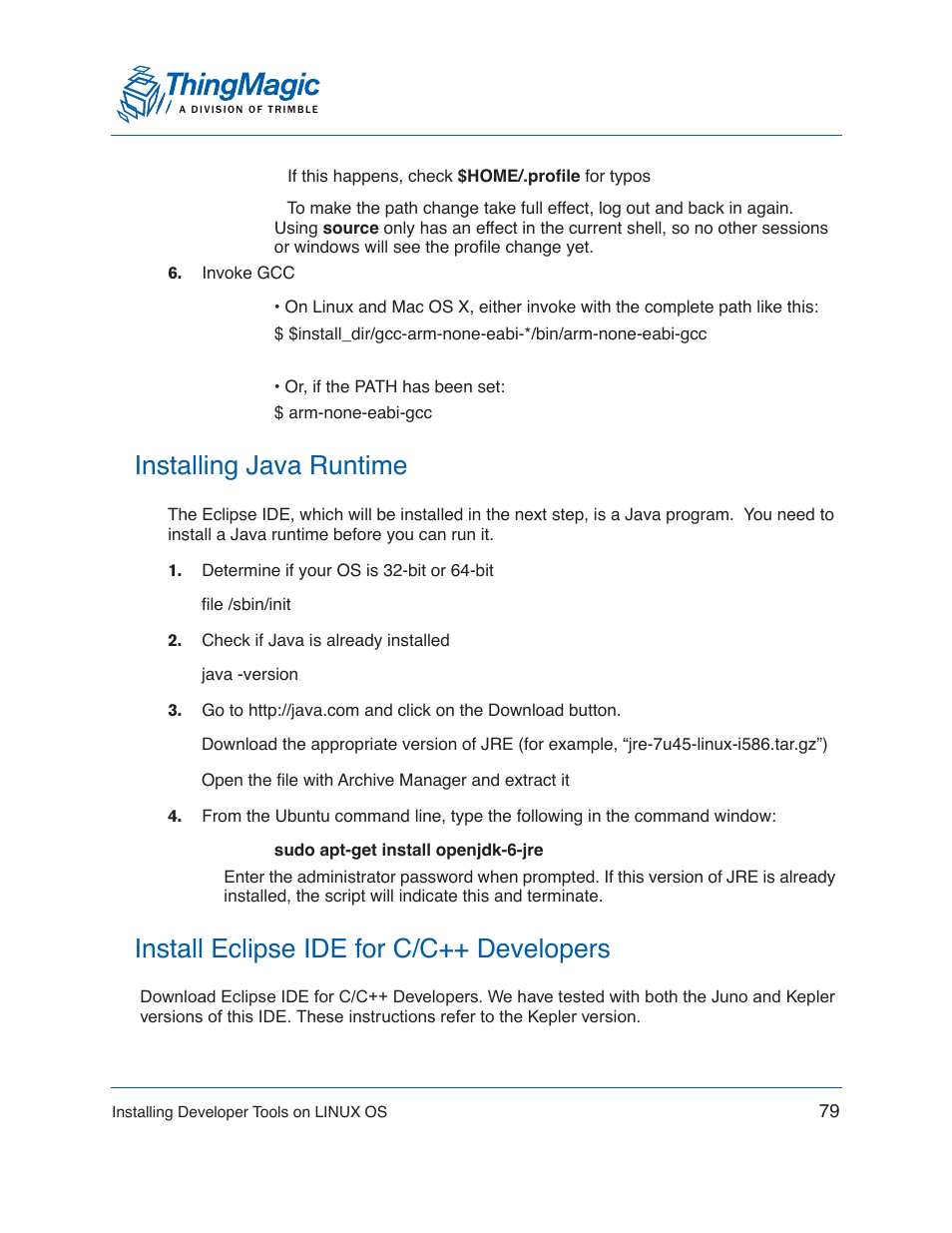Installing java runtime, Install eclipse ide for c/c++ developers | ThingMagic Mercury xPRESS Platform v1.7 User Manual | Page 79 / 144