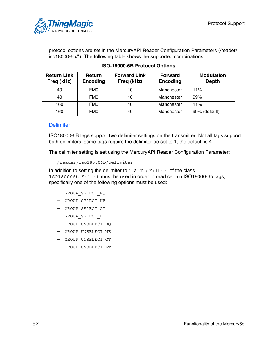 Delimiter | ThingMagic M6e User Manual | Page 52 / 100