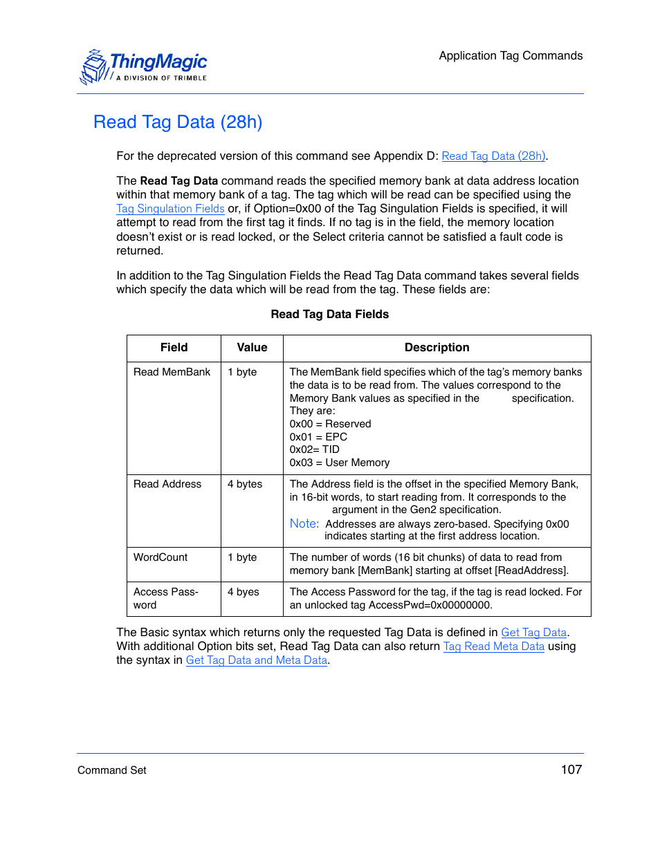 Read tag data (28h), Read tag, Data (28h) | ThingMagic M5e-Compact User Manual | Page 107 / 252