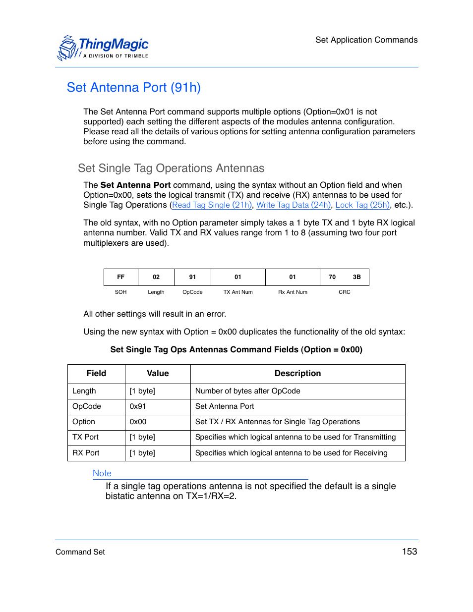 Set antenna port (91h), Set single tag operations antennas, Or sel | ThingMagic M5e-Compact User Manual | Page 153 / 252