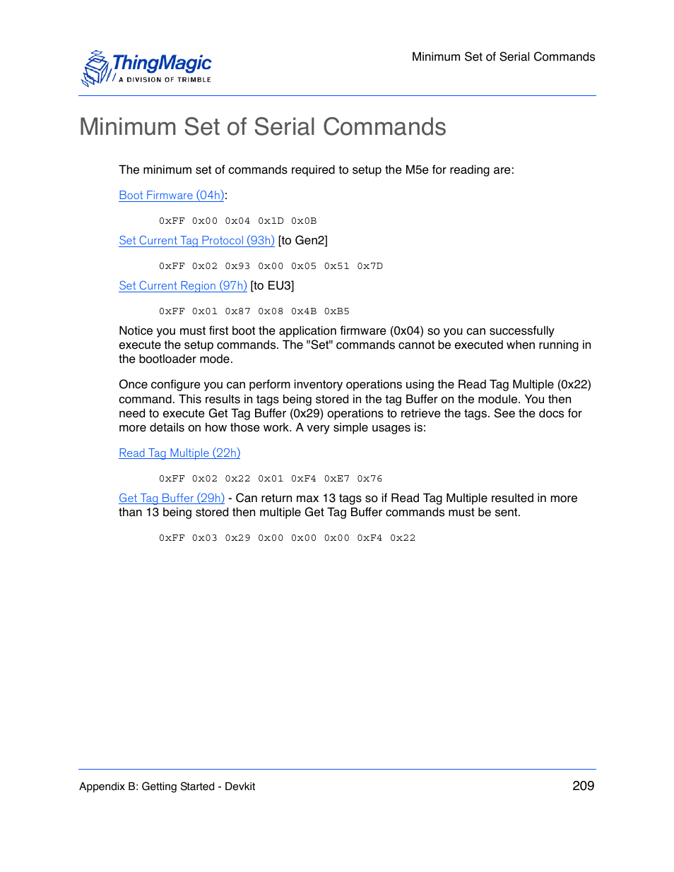 Minimum set of serial commands | ThingMagic M5e-Compact User Manual | Page 209 / 252