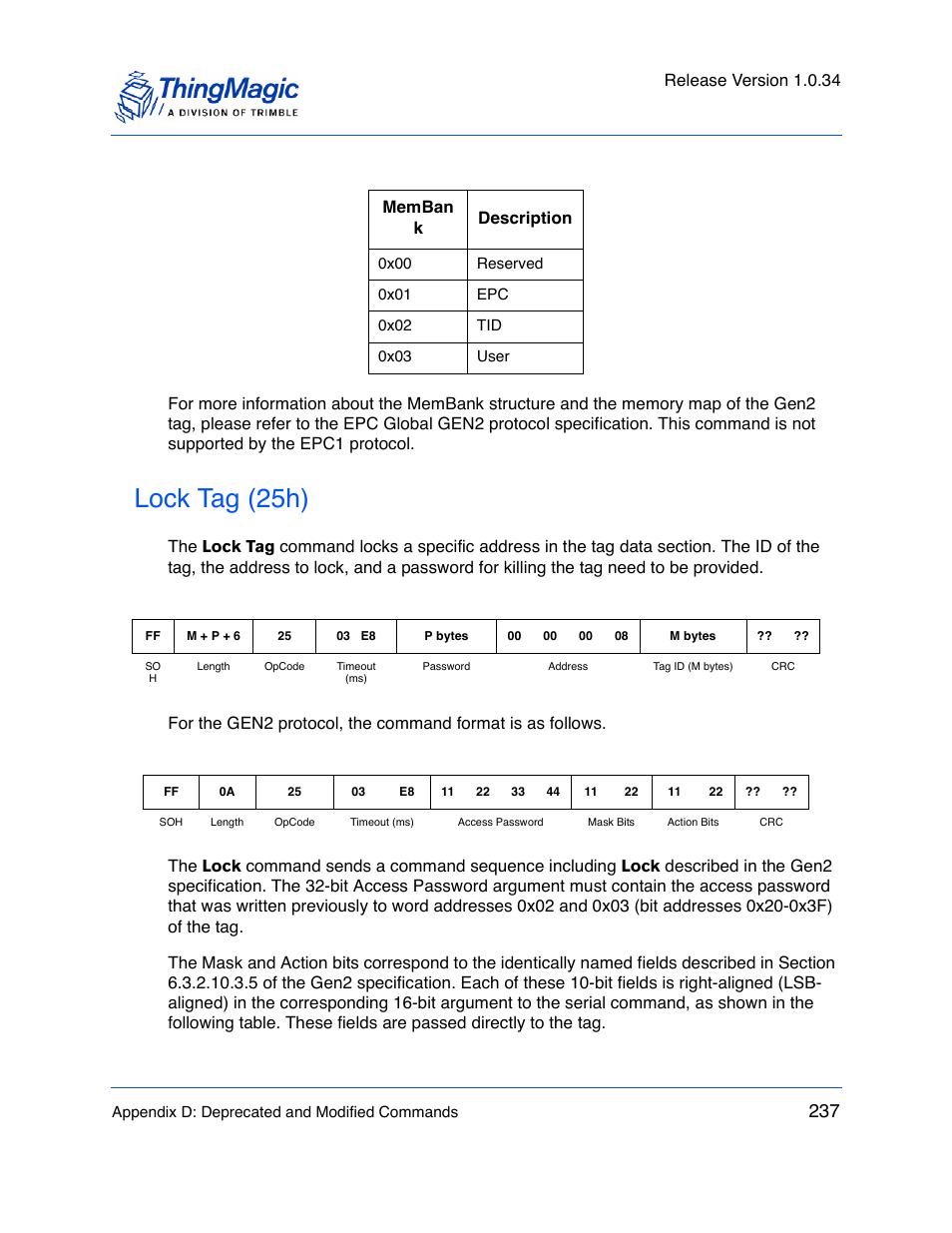 Lock tag (25h), Release version 1.0.34 | ThingMagic M5e-Compact User Manual | Page 237 / 252