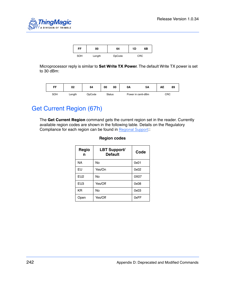 Get current region (67h) | ThingMagic M5e-Compact User Manual | Page 242 / 252