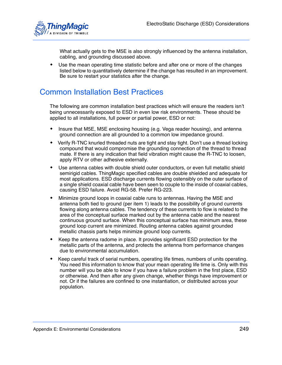 Common installation best practices | ThingMagic M5e-Compact User Manual | Page 249 / 252