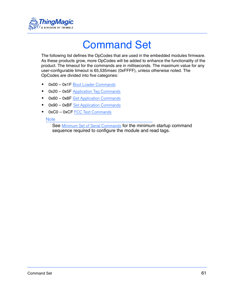 Command set | ThingMagic M5e-Compact User Manual | Page 61 / 252