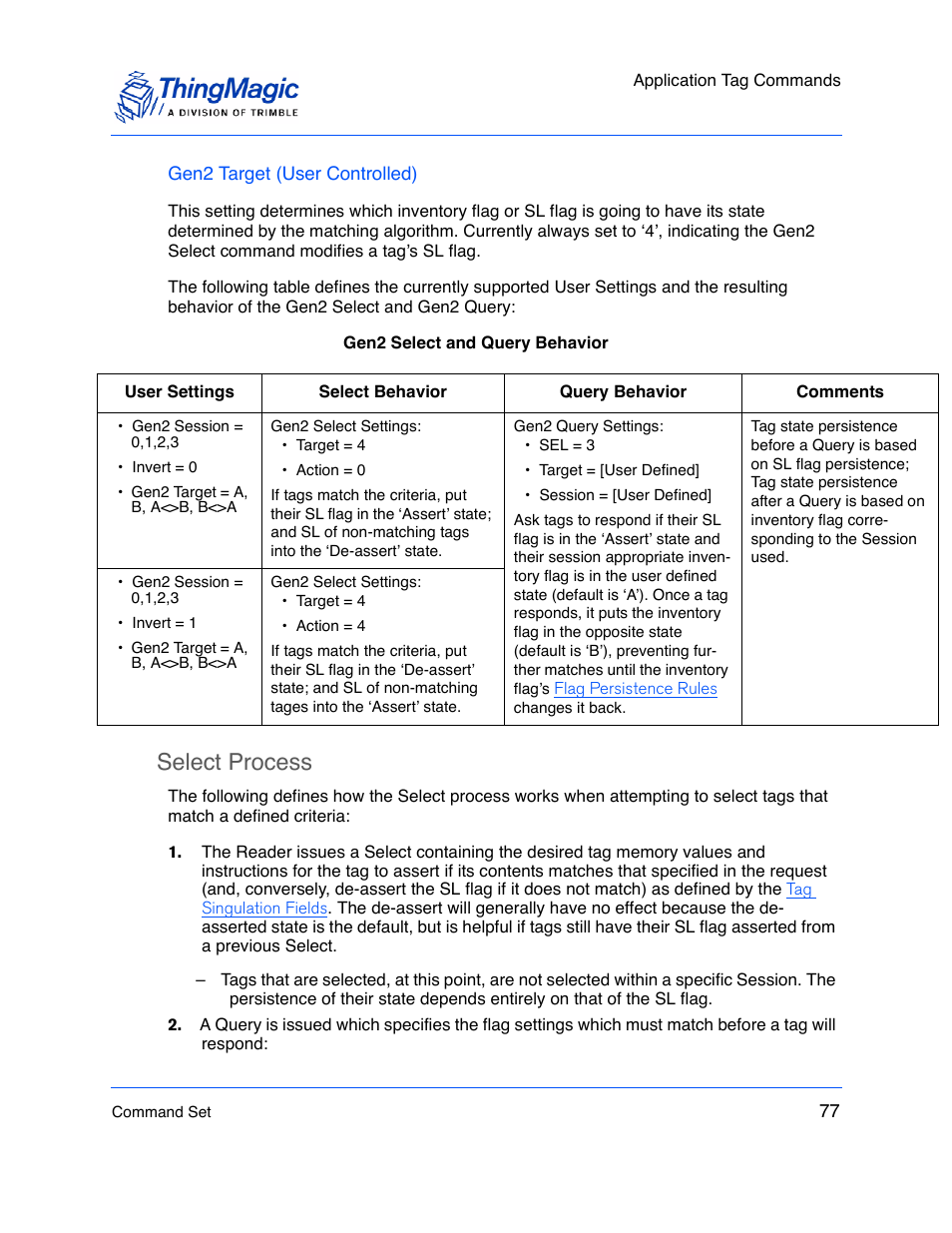 Gen2 target (user controlled), Select process | ThingMagic M5e-Compact User Manual | Page 77 / 252