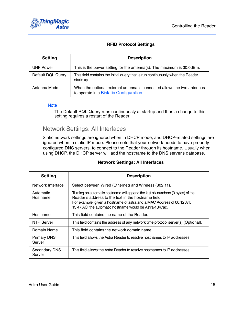 Network settings: all interfaces | ThingMagic Astra User Manual | Page 46 / 75