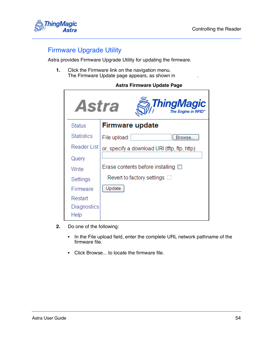 Firmware upgrade utility, Firmware upgrade utility 54 | ThingMagic Astra User Manual | Page 54 / 75