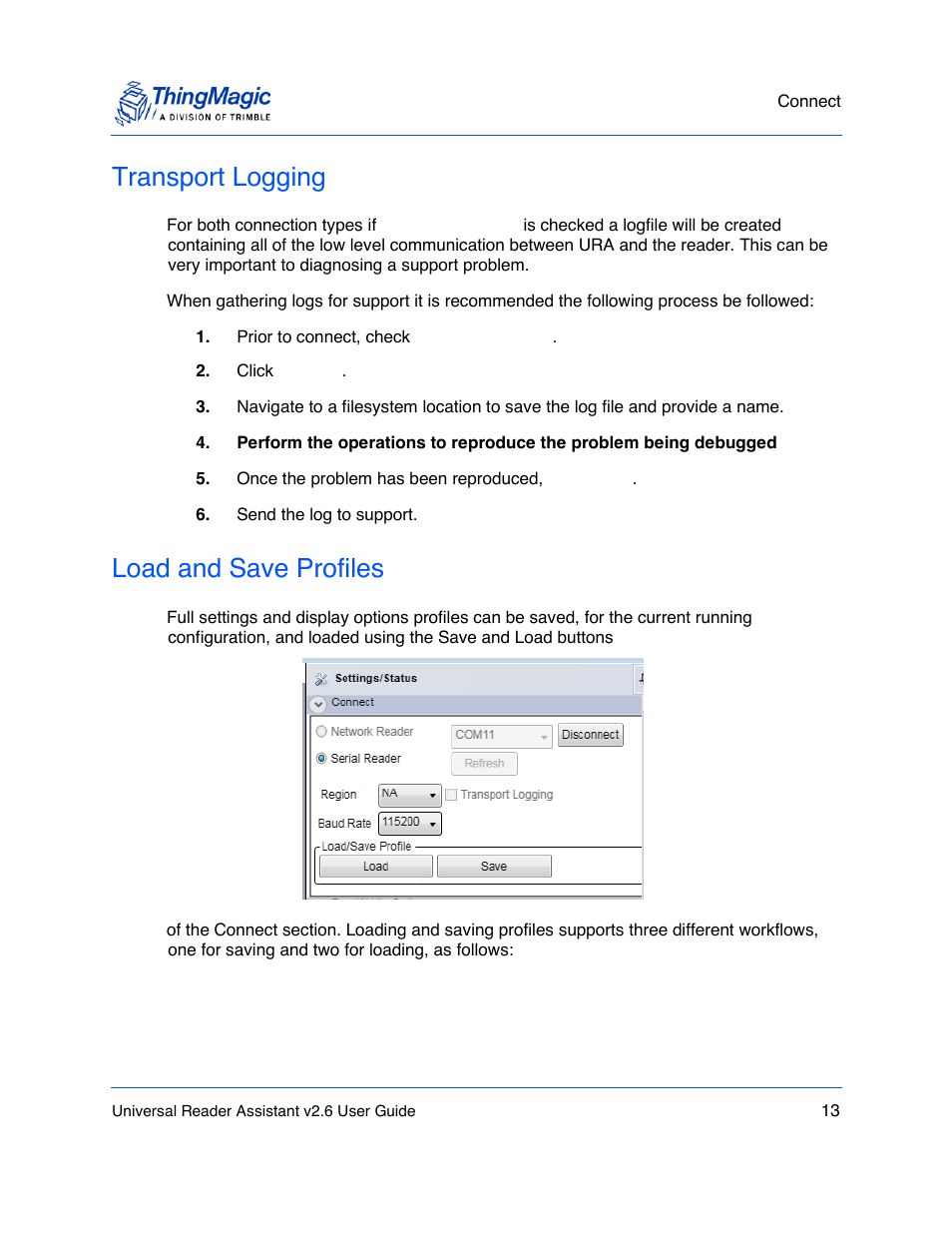Transport logging, Load and save profiles | ThingMagic Universal Reader Assistant 2.6 User Manual | Page 13 / 34