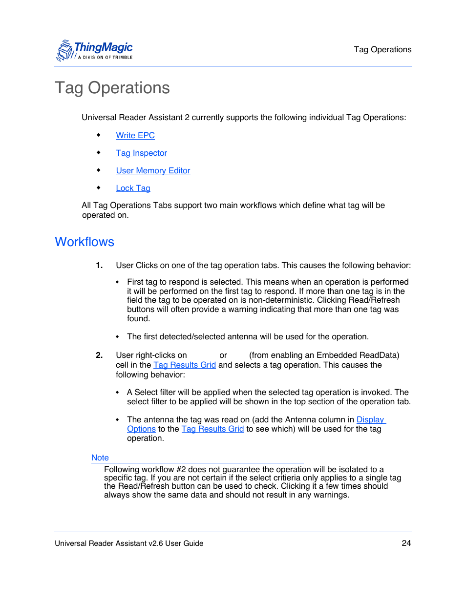 Tag operations, Workflows | ThingMagic Universal Reader Assistant 2.6 User Manual | Page 24 / 34