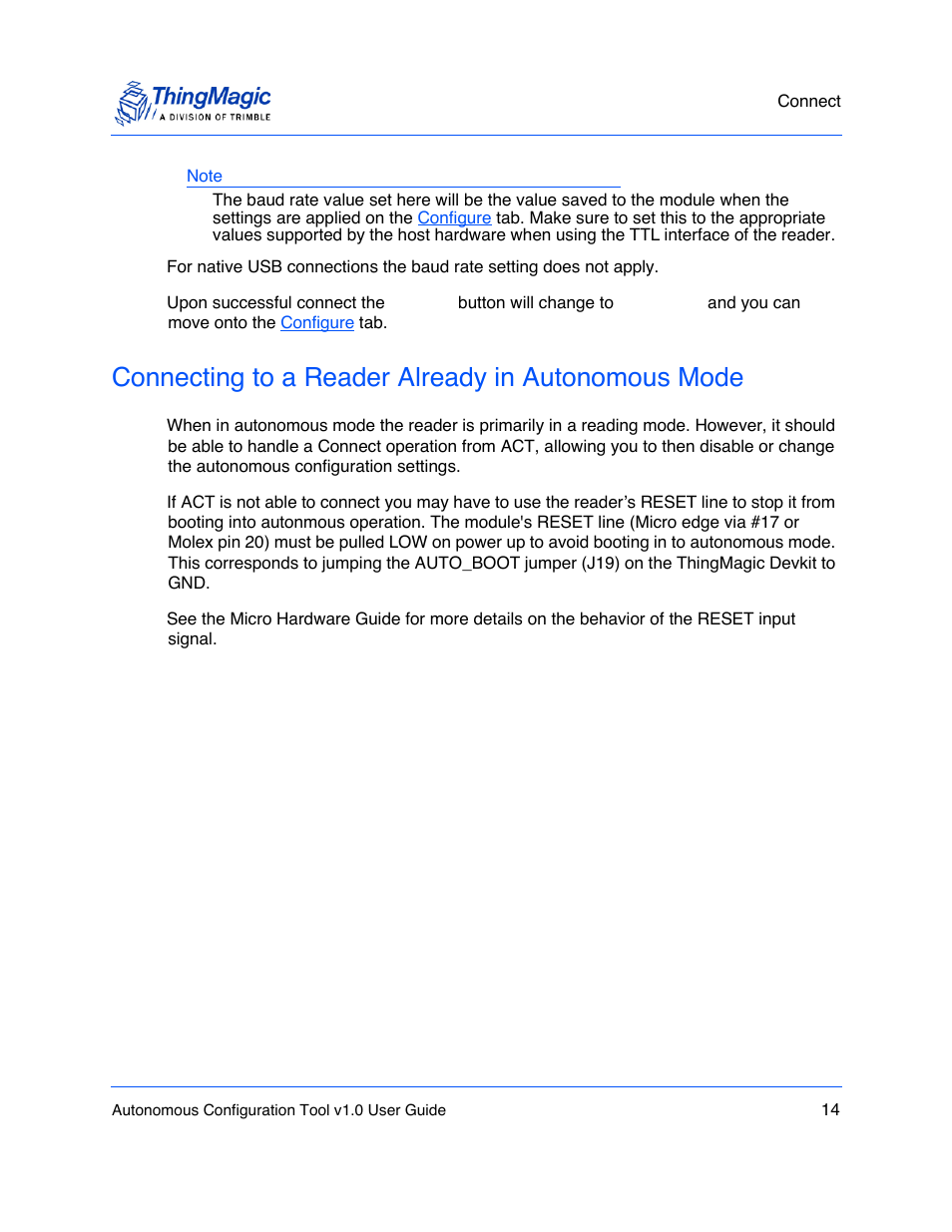 Connecting to a reader already in autonomous mode | ThingMagic Autonomous Configuration Tool User Manual | Page 14 / 28