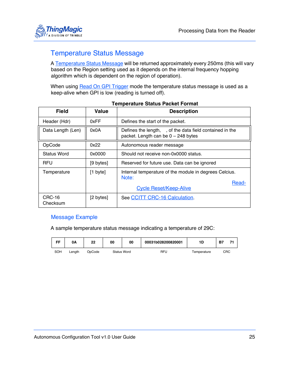 Temperature status message, Will b | ThingMagic Autonomous Configuration Tool User Manual | Page 25 / 28