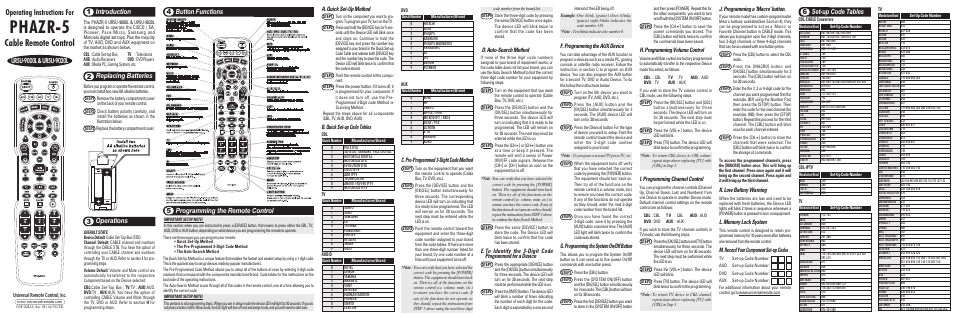 Universal Remote Control (URS) UR5-9000L Series User Manual | 2 pages