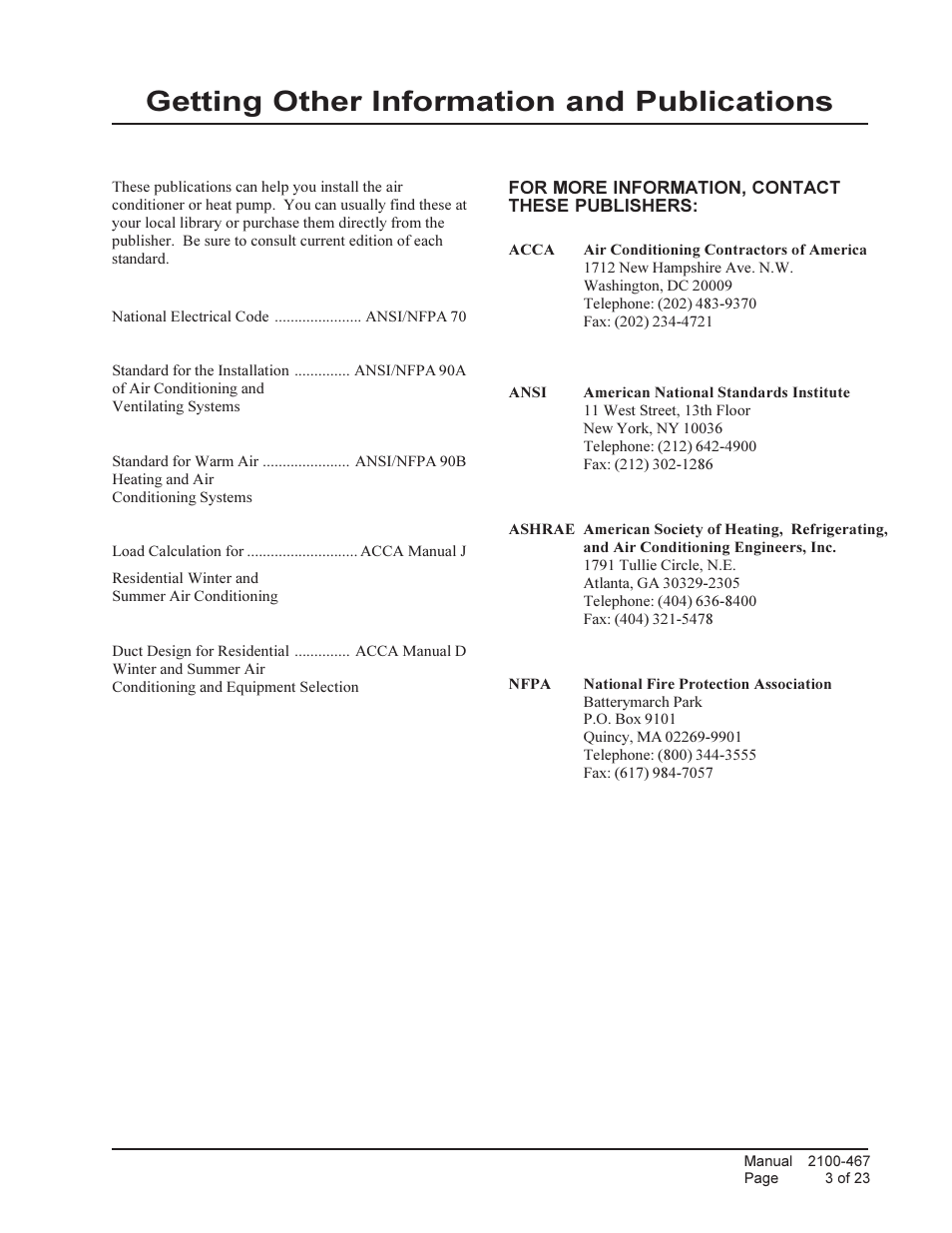 Getting other information and publications | Bard Single Package Air Conditioners PA13421-A User Manual | Page 3 / 23