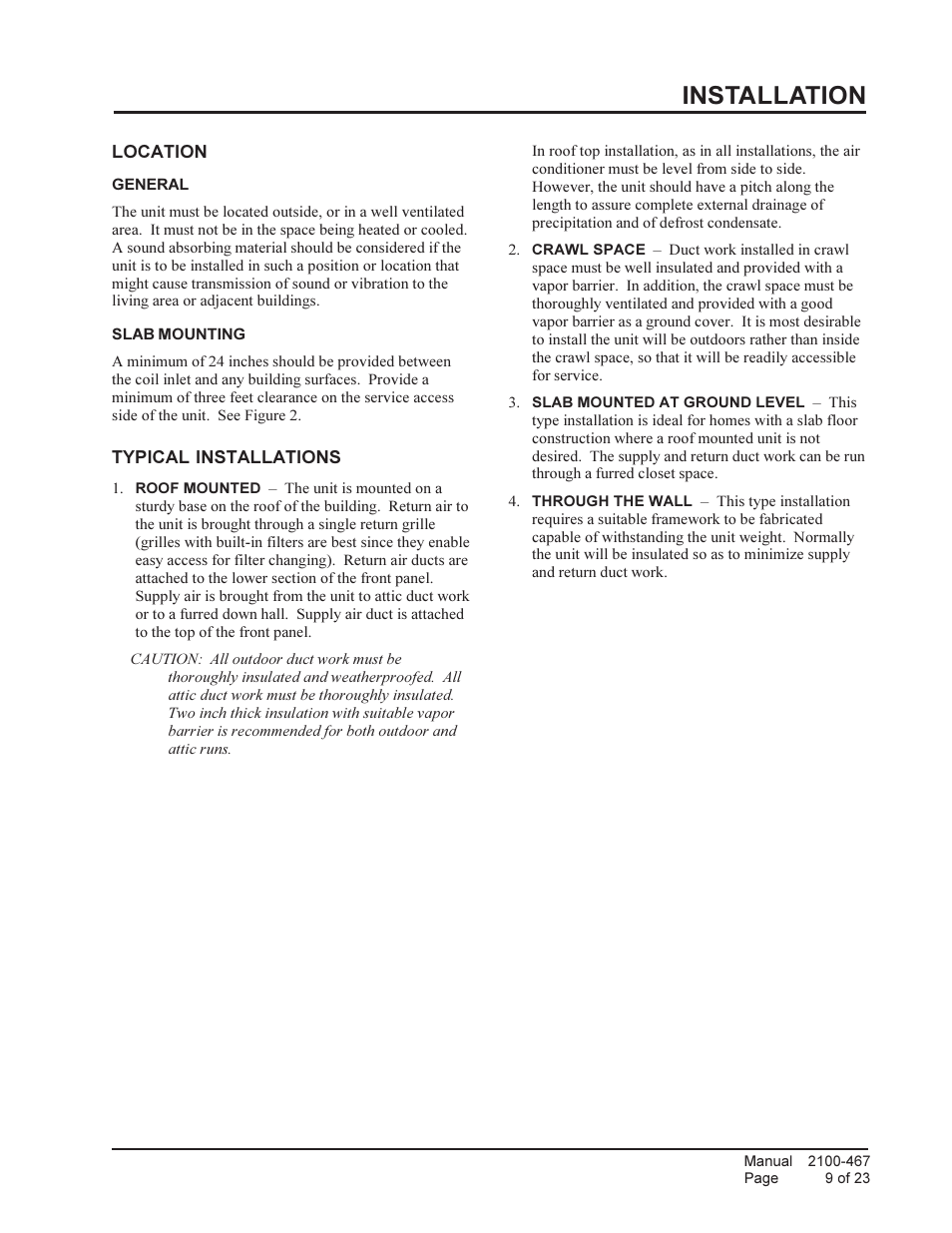 Installation | Bard Single Package Air Conditioners PA13421-A User Manual | Page 9 / 23