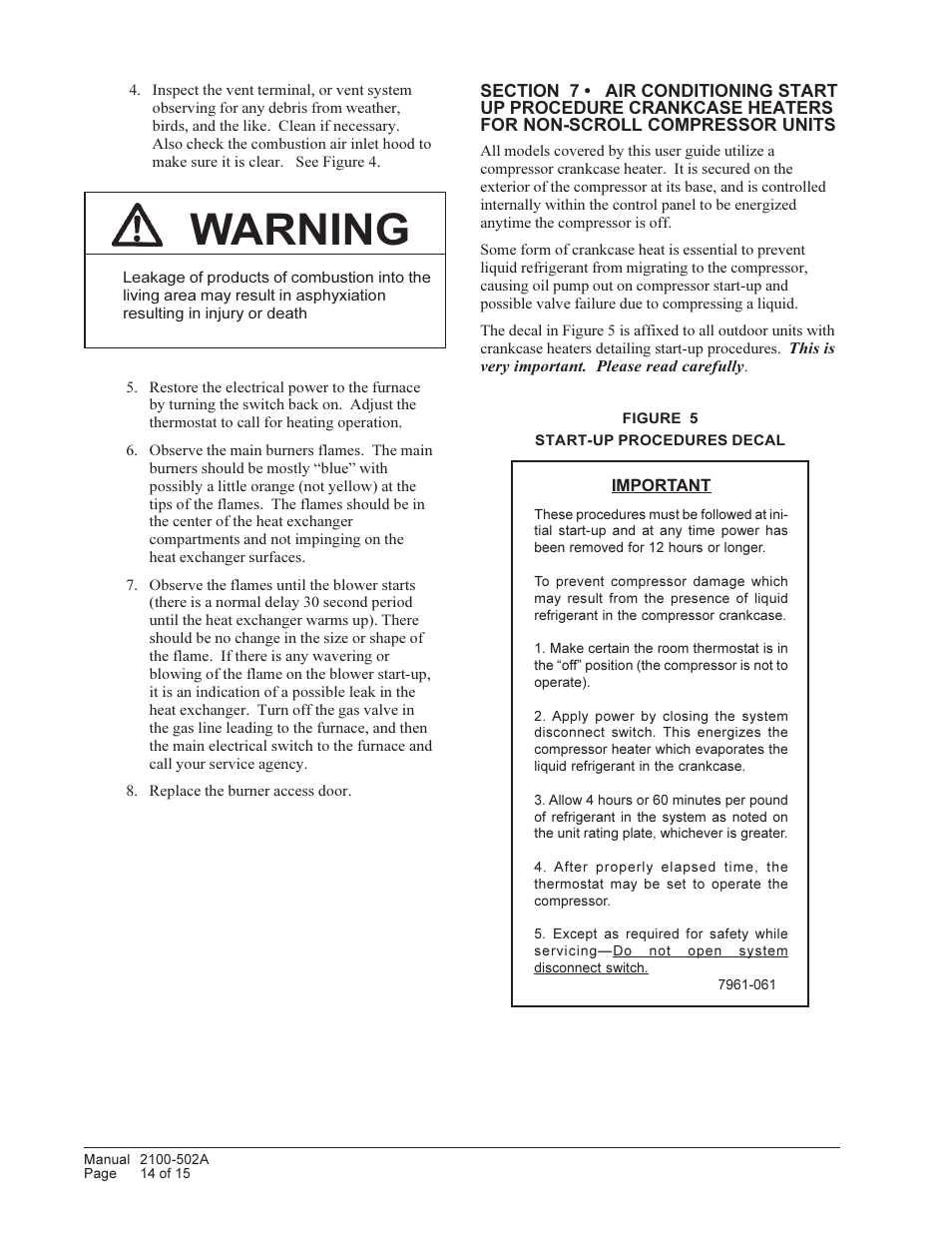 Warning | Bard Gas/Electric Wall Mount 4S User Manual | Page 14 / 15