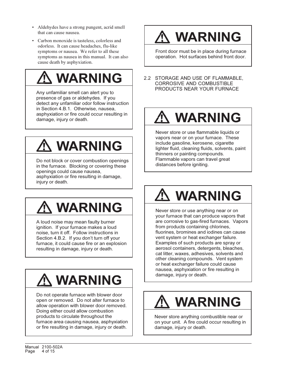 Warning | Bard Gas/Electric Wall Mount 4S User Manual | Page 4 / 15