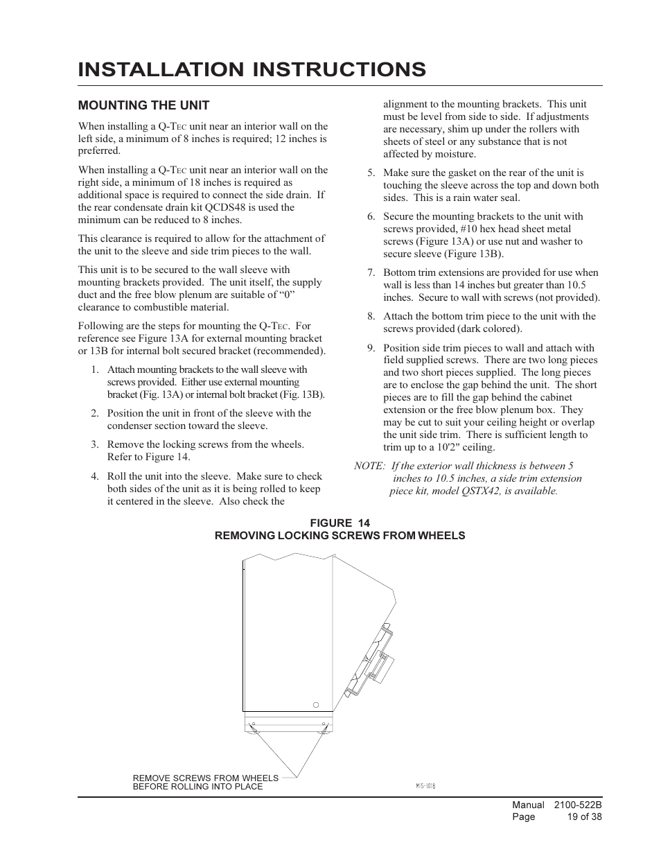 Installation instructions | Bard Q-Tec Series Packaged Air Conditioner Q30A1 User Manual | Page 19 / 38