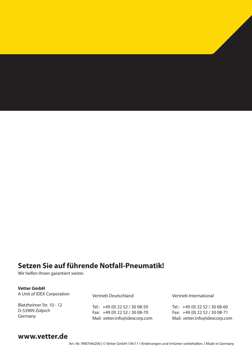 Setzen sie auf führende notfall-pneumatik | Vetter Accessories Tents User Manual | Page 101 / 101